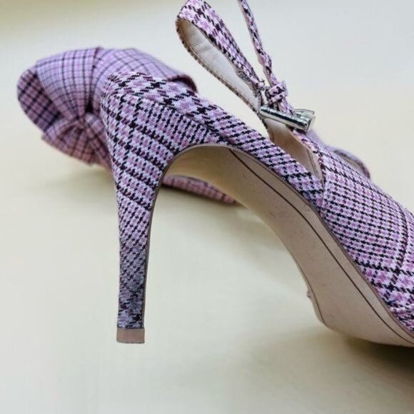 Isaac Mizrahi Plaid Slingback Peep Toe Heels Size 9 - Picture 3 of 6